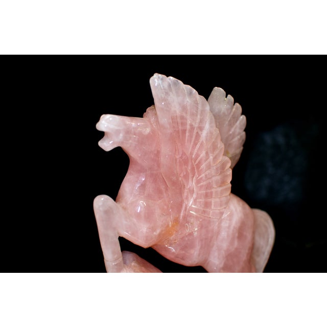 Natural Rose Quartz Pegasus Flying Horse Pink Gemstone For Sale - Image 11 of 13