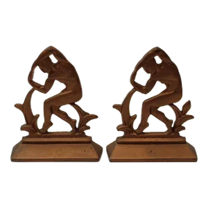 Art Deco Copper-Tone "Strong Man" Bookends