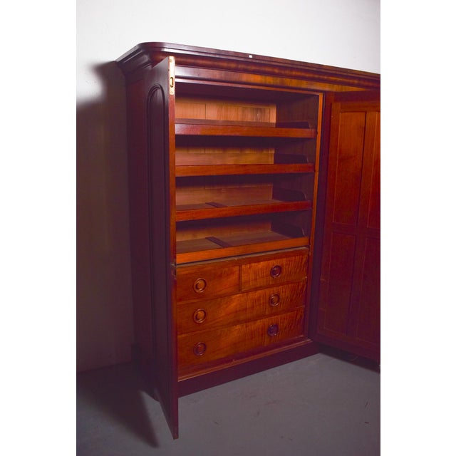 Wood Antique English Three-Door Wardrobe with Mirror, 1910 For Sale - Image 7 of 13