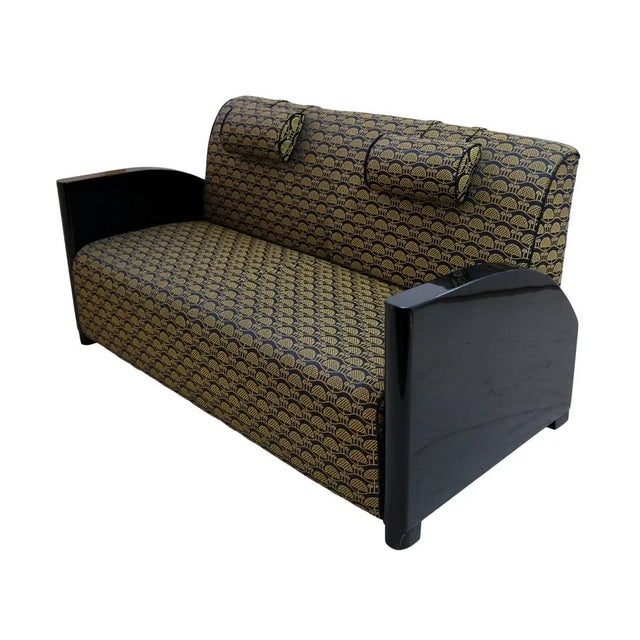 Art Deco Sofa in Black Lacquer and Golden Upholstery, 1930s For Sale - Image 4 of 6