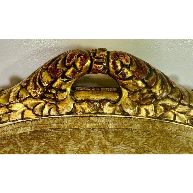 Late 20th Century Pair of Italian Giltwood Armchairs With Damask Upholstery For Sale - Image 5 of 11