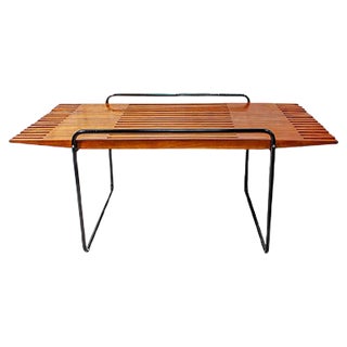 Cherry and Metal Coffee Table in the Style of Ettore Sottsass, Italy, 1950s For Sale