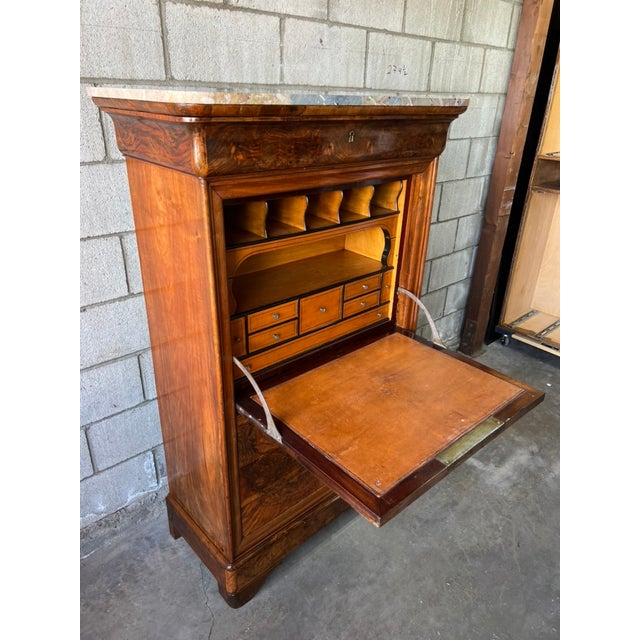 Louis Philippe French Figured Walnut Secrétaire À Abattant With Marble Top For Sale - Image 12 of 15