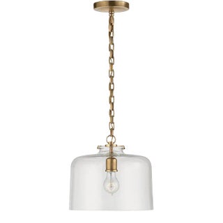 Thomas O'Brien for Visual Comfort Signature Katie Dome Pendant in Hand-Rubbed Antique Brass with Clear Glass For Sale