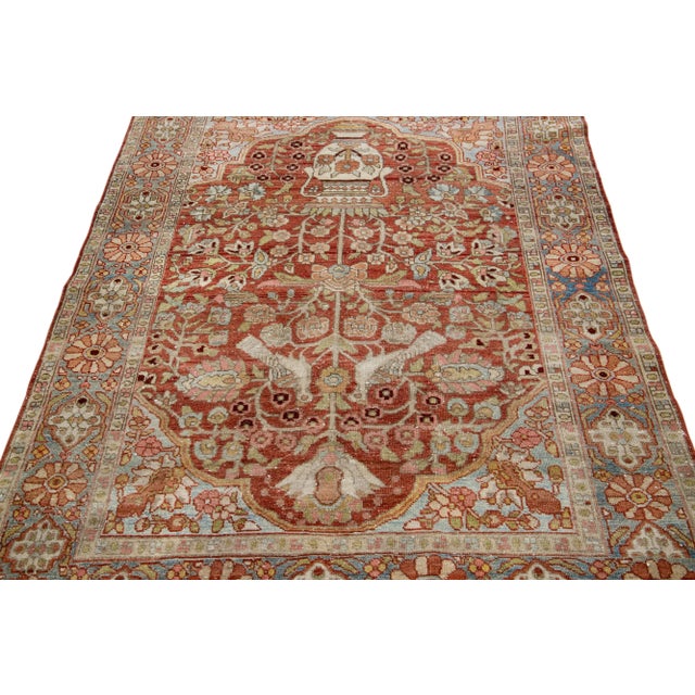Persian Antique Bakhtiari Persian Handmade Medallion Rust Scatter Wool Rug For Sale - Image 3 of 11