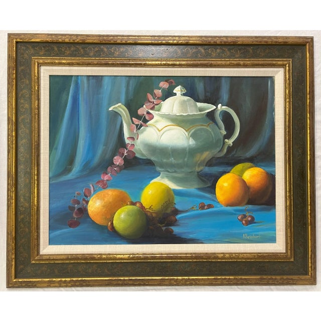 Signed original oil painting on canvas by American artist Karen Reinhart (1938-2023). Karen was a beloved art teacher, and...
