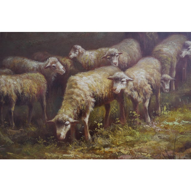 Large Artist Signed Oil Painting on Canvas ~ Sheep For Sale In Philadelphia - Image 6 of 15