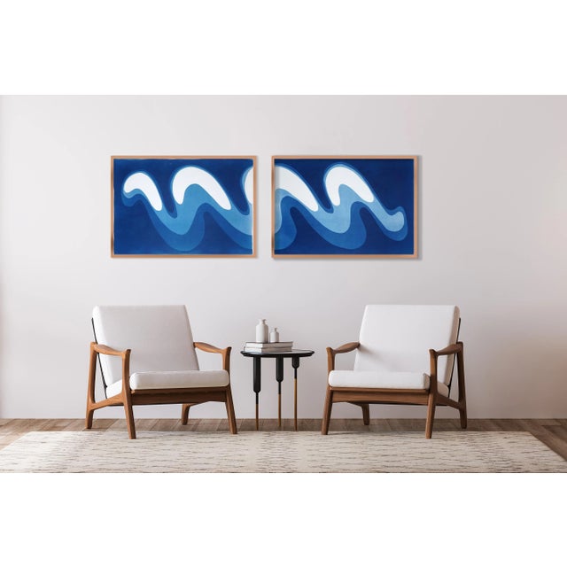 Wave III, is an exclusive handmade cyanotype horizontal diptych that captures the gentle curl of an organic mid-motion...