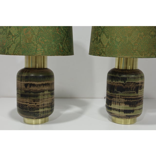 Lee Rosen Pair of Lee Rosen Ceramic and Brass Lamps For Sale - Image 4 of 10