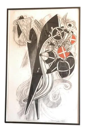 Large Charcoal and Vermilion Pastel Drawing by John Monti
