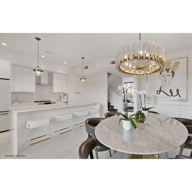 Contemporary Matthew Izzo Home Indy Acrylic and Brass Counter Stool With White Vinyl Cushion Upholstered Seat For Sale - Image 3 of 4