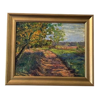 Vibrant Oil Painting of a Country Road in Autumn, Framed For Sale