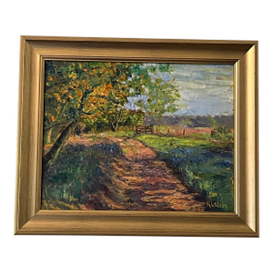 Vibrant Oil Painting of a Country Road in Autumn, Framed