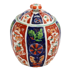 Japanese Imari Ginger Jar W/Green Butterflies