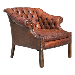 Antique Club Chair in Brown Leather, 1880 For Sale