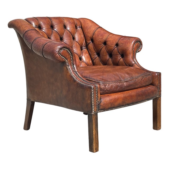 Antique Club Chair in Brown Leather, 1880 For Sale
