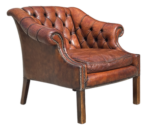 Antique Club Chair in Brown Leather, 1880