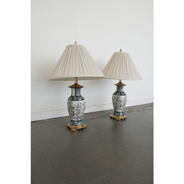 Chinoiserie Vintage Floral Porcelain Table Lamps (Set of 2) For Sale - Image 3 of 12