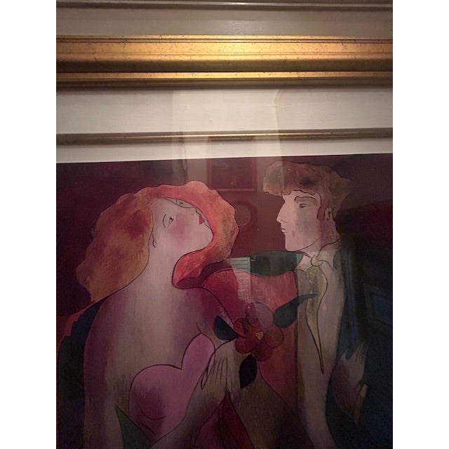 A striking, highly vibrant fine art reproduction print titled "L'Éventail" (The Fan) by acclaimed French artist Linda Le...