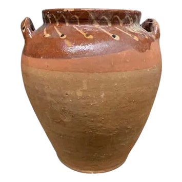 Vintage Glazed Kinik Olive Oil Jar For Sale