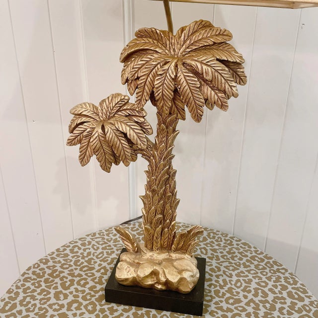 Mid 20th Century Hollywood Regency Gold Palm Tree Palm Leaf Table Lamp For Sale - Image 10 of 13