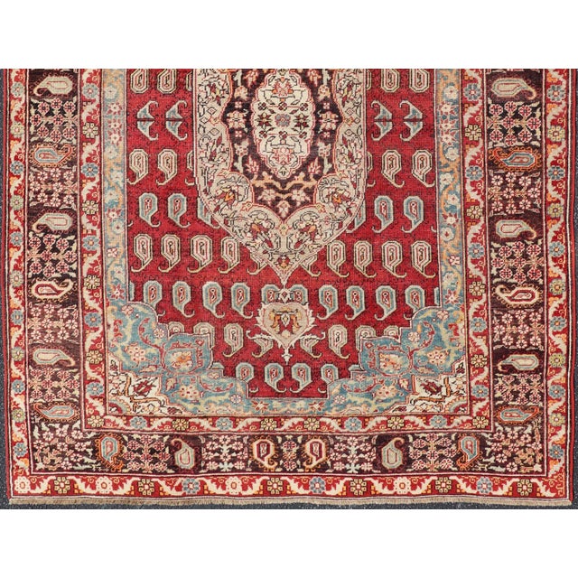 Tribal Antique Turkish Rug With Rich Crimson, Sky Blue, and Ivory Accents 5'10 X 8'2 For Sale - Image 3 of 15