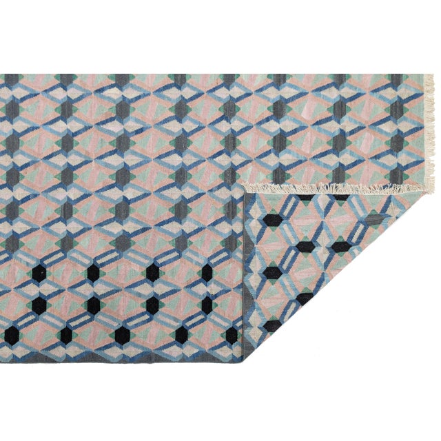 Modern Modern Handmade Pastel Kilim Wool Area Rug – Flatweave Geometric by Apadana For Sale - Image 3 of 10