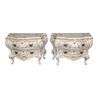 Pair of Antique Italian Rococo Style Parcel Gilt Paint Decorated Commodes For Sale