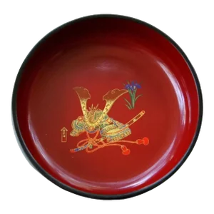 1980s Urushi Maki-E Gilded Lacquer Japanese Bowl Featuring Samurai O-Yoroi