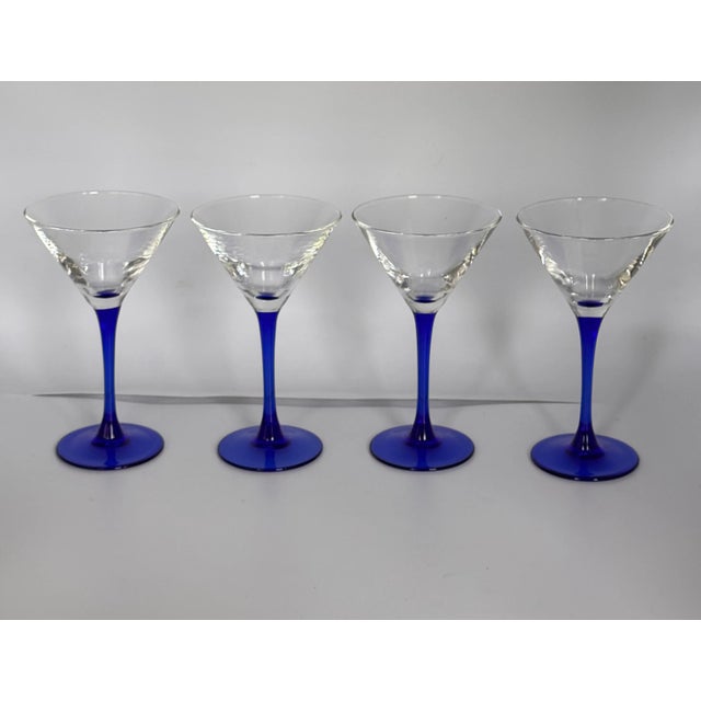 Vintage Set of 8 French Cobalt Blue Arcoroc France Martini or Champange Glasses For Sale - Image 4 of 10