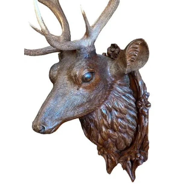 Antique Black Forest Stag Deer Head Wood Carved Sculpture Carving For Sale In Aspen - Image 6 of 7