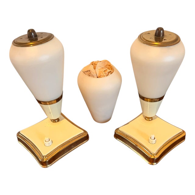 Mid-Century Modern Bedside Lamps in Opal Glass and Brass, Germany, 1950s, Set of 3 For Sale