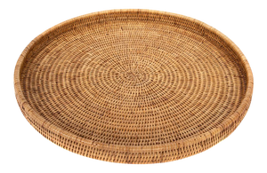 Artifacts Rattan Round Serving / Ottoman Tray in Honey Brown - 19"