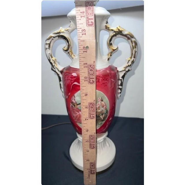 Ceramic Vintage Victorian Hand‑Painted Porcelain Table Lamp With Classical Scene For Sale - Image 7 of 12