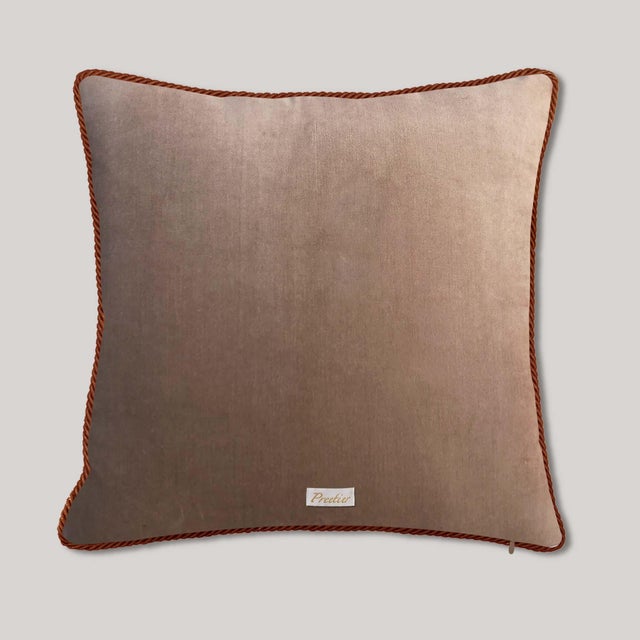 Art Deco Embroidered Velvet Pillow Cover Handmade Abstract Art Textile Cushion Bohemian Style Living Room Accent Piece Floral Design Beige Color Home For Sale - Image 3 of 3
