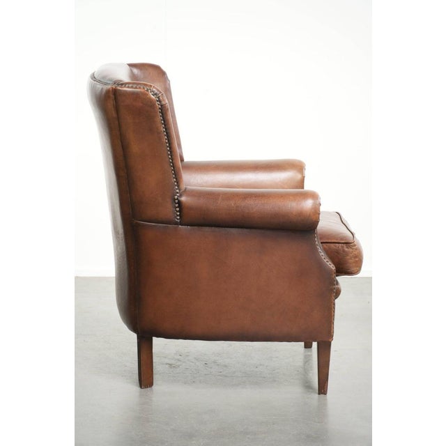Dark Brown Sheepskin Wingback Lounge Chair For Sale - Image 3 of 14
