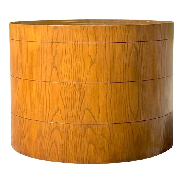 Late 20th Century Vintage Boho Three Band Wood Drum Table For Sale