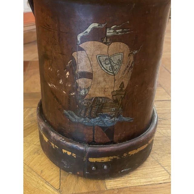 Superb 19th-century leather bin, umbrella stand, or walking stick holder. A very beautiful leather bucket that was used as...