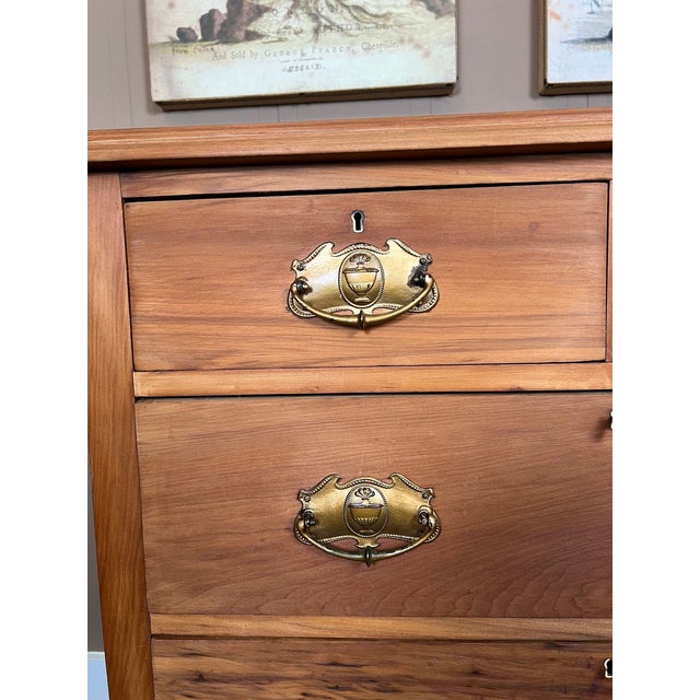 Wood Antique English Country Pine Chest of Drawers 5 Drawer Dresser C1920 For Sale - Image 7 of 18