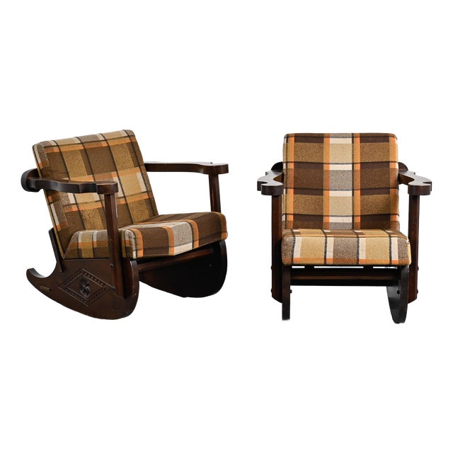 Rocking Chairs in Carved Wood, 1970, Set of 2 For Sale