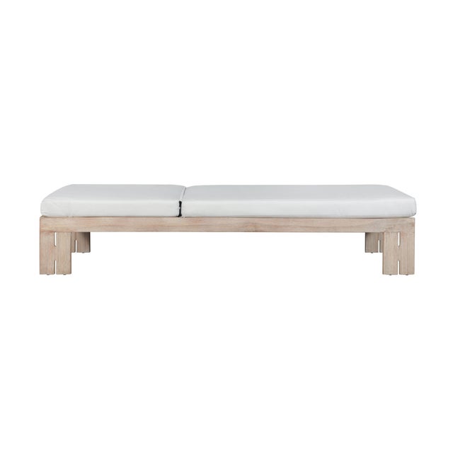 Paradiso Outdoor Teak Natural Look Chaise - Light Gray Fabric For Sale - Image 4 of 8