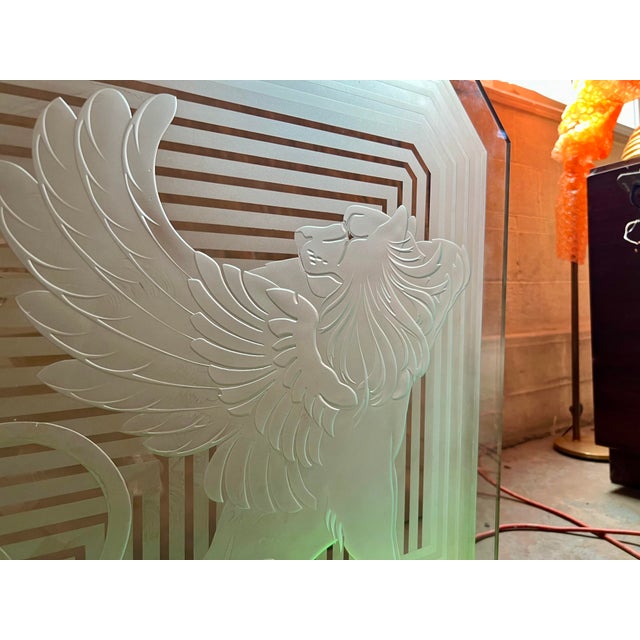 Mid 20th Century Mid 20th Century Art Deco Etched Glass Fireplace Screen With Brass Base For Sale - Image 5 of 7
