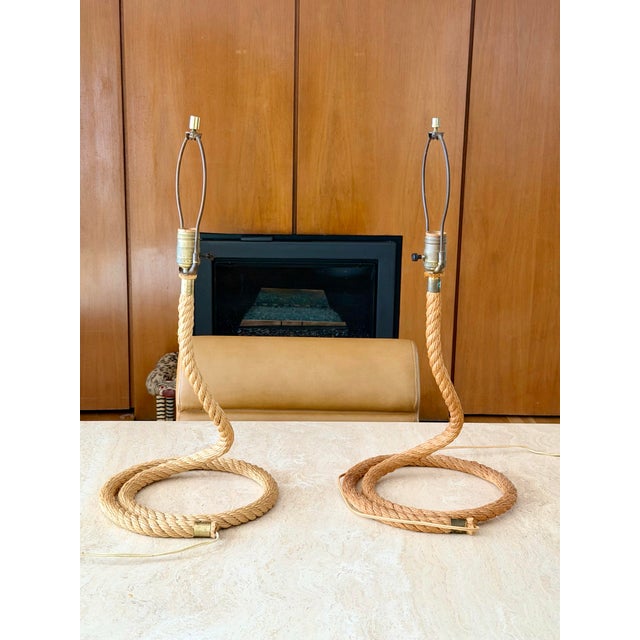 1970s Audoux Minet Sculptural Twisted Rope Table Lamps - A Pair For Sale - Image 9 of 16