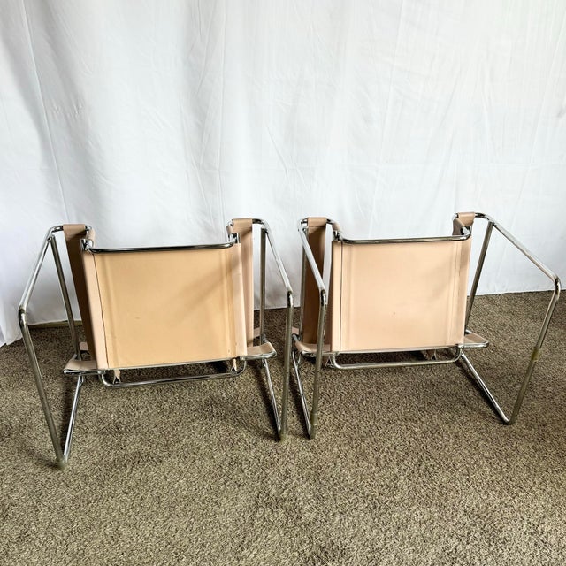 Mid Century Modern Pink and Chrome Lounge Chairs, Wassily Style - A Pair For Sale - Image 9 of 10