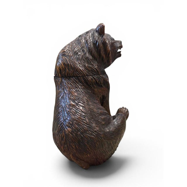 Glass Antique Black Forest Carved Bear Inkwell with Glass Eyes and Original Glass, 1890 For Sale - Image 7 of 14