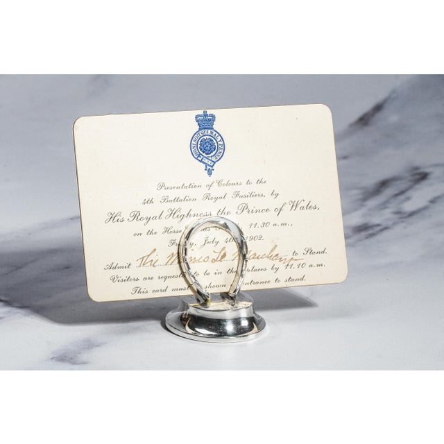 Silver Horseshoe Equestrian Theme Antique English Sterling Silver Menu Place Card Holders Home Table Decor For Sale - Image 8 of 13