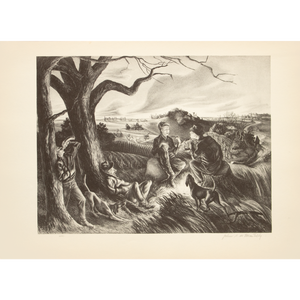 1939 After John S. De Martelly "Blue Valley Fox Hunt", First Edition Period Offset Lithograph