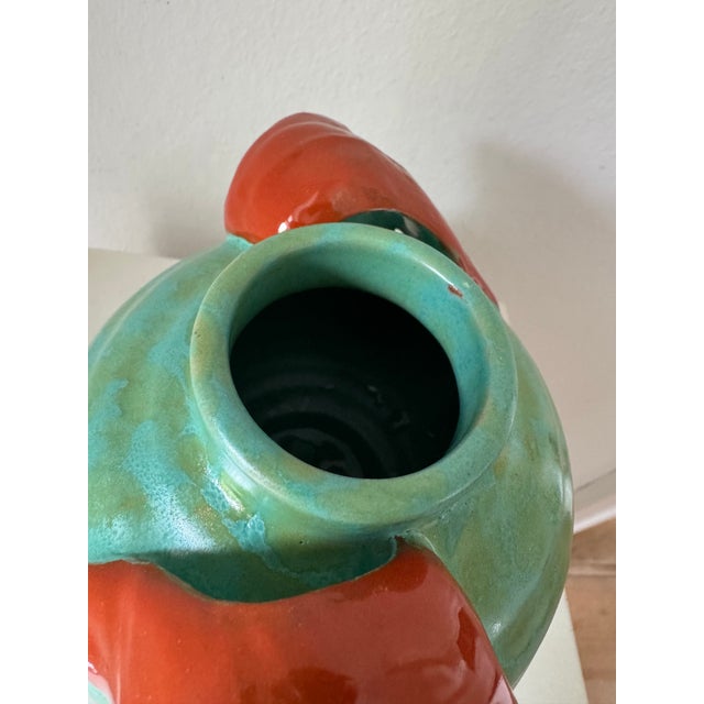 Ceramic Art Deco Handmade Turquise and Coral Vase from Upsala Ekeby, Sweden, 1930s For Sale - Image 7 of 9
