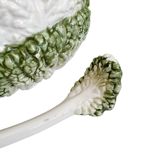 Mid 20th Century Large Vintage Majolica Cabbage Lidded Soup Tureen & Ladle For Sale - Image 5 of 12