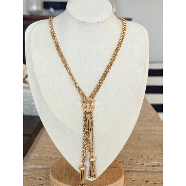 Metal Edwardian 14k Gold Diamond Double Tassel Slide Necklace, Circa 1910 For Sale - Image 7 of 12